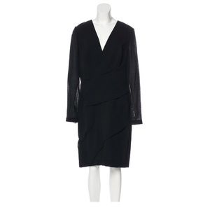 Black J. Mendel Midi Dress with Sheer Long Sleeves